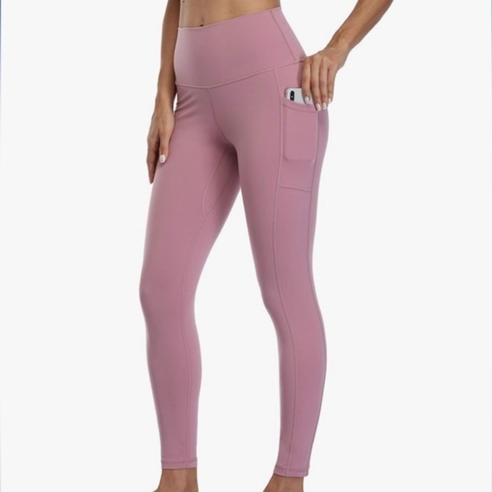 Colorfulkoala Women's High Waisted 7/8 Length Pockets mauve Pink medium Leggings
